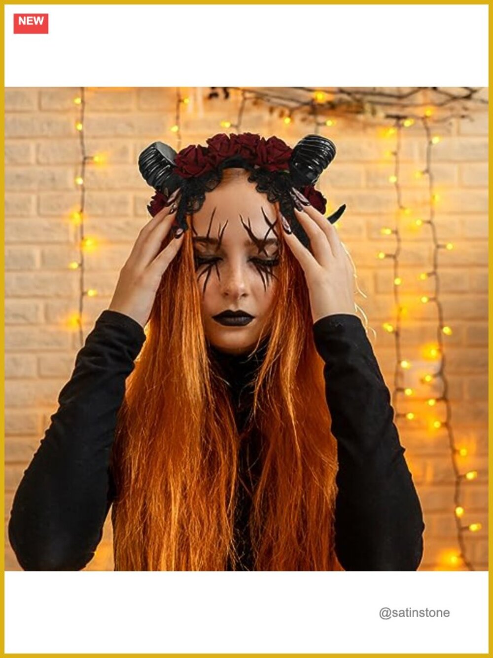 Gothic Sheep Horn Headband Devil Floral Cosplay Halloween Hair Hoop - Picture 5 of 6